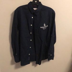 Dark navy blue button-down shirt